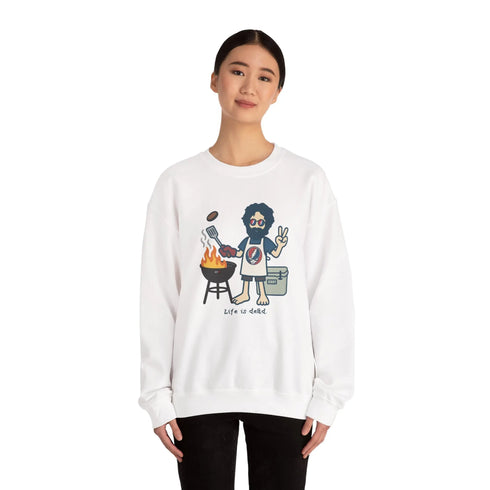 Grateful Dead - Grillin' Jerry | Life is dead. Crewneck Sweatshirt - StealieShop